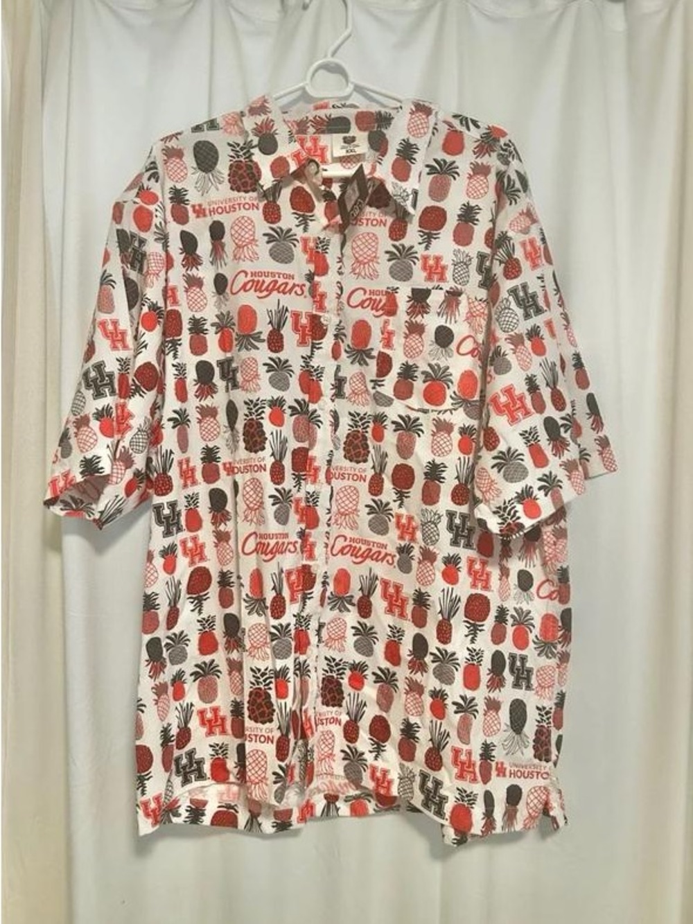 University of Houston Cougars Short-Sleeve Button-Down Shirt - White/Red/Black